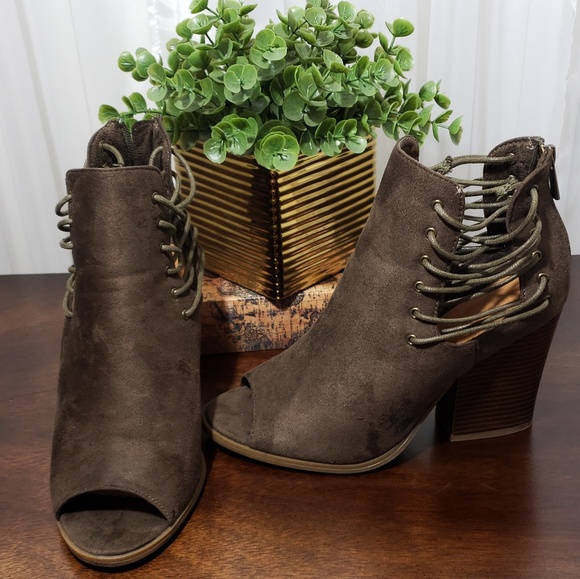 BAMBOO Shoes - Olive Peep Toe Booties